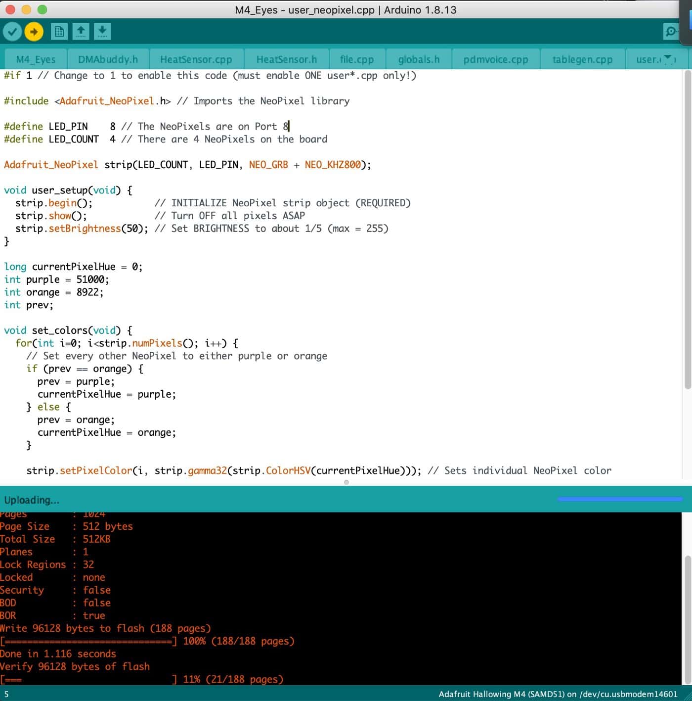 Publishing a Program/Sketch to HalloWing M4 in Arduino IDE