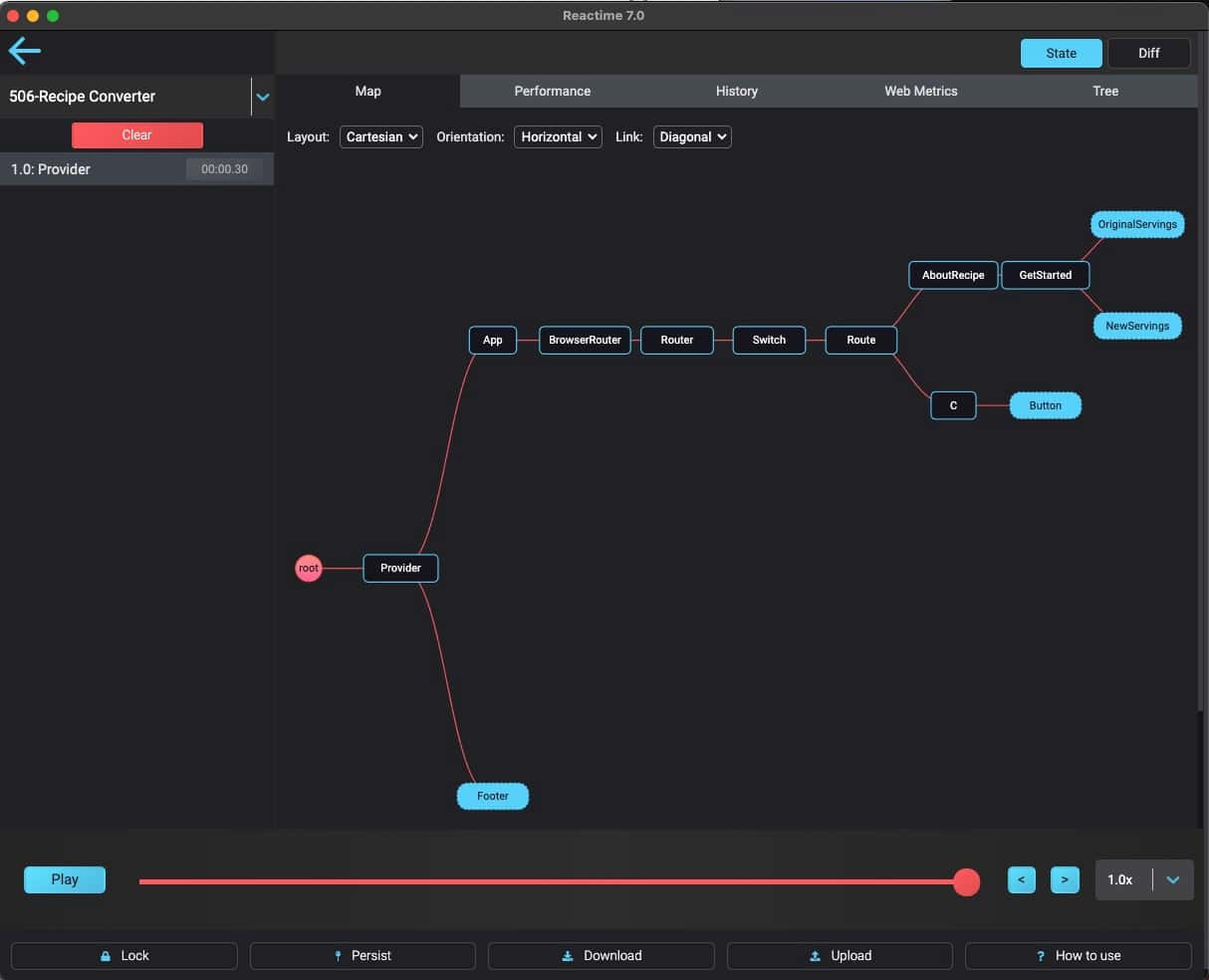 Reactime performance snapshot comparison example