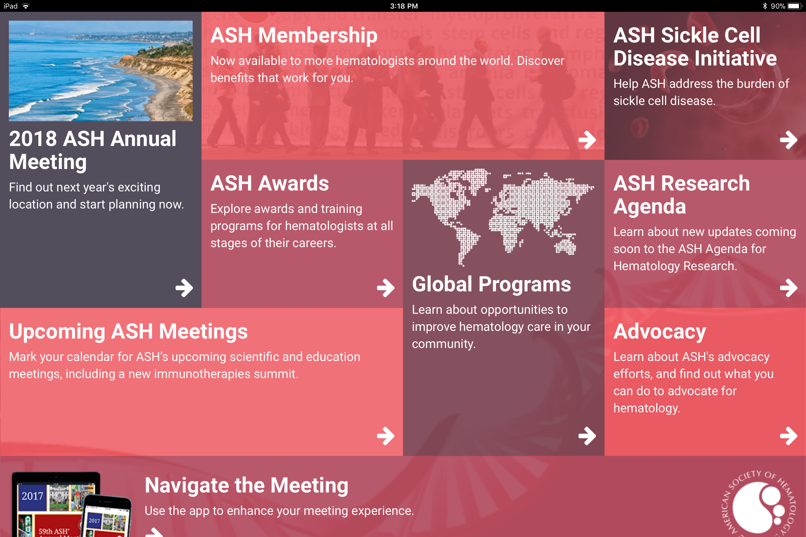 Screenshot of ASH Annual Meeting Kiosk