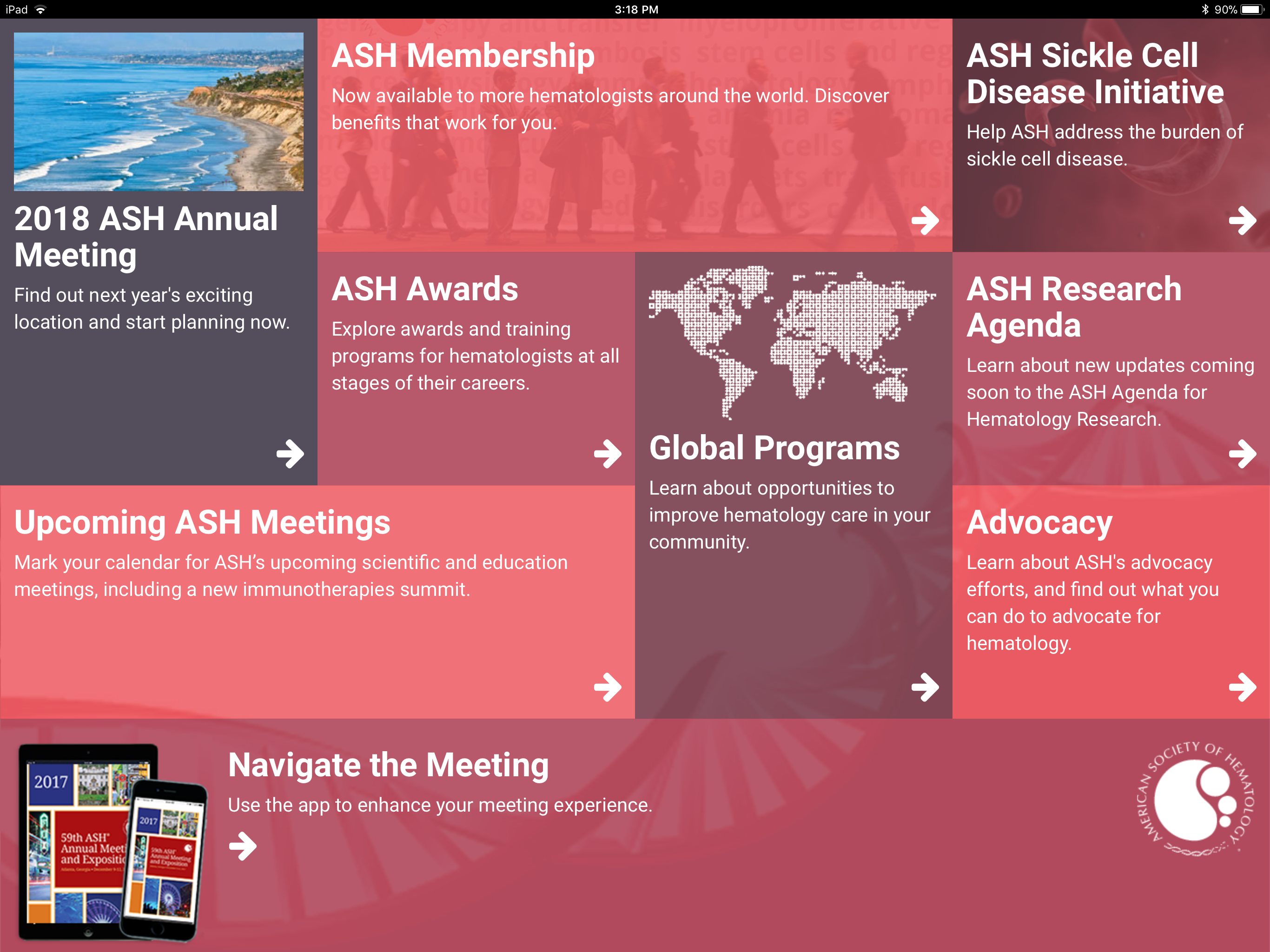 ASH Annual Meeting Kiosk Home Screen